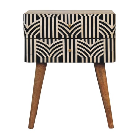 Homeroots 23" Black Ivory And Light Brown Solid Wood Geometric Bone Inlay Two Drawer Nightstand 651580