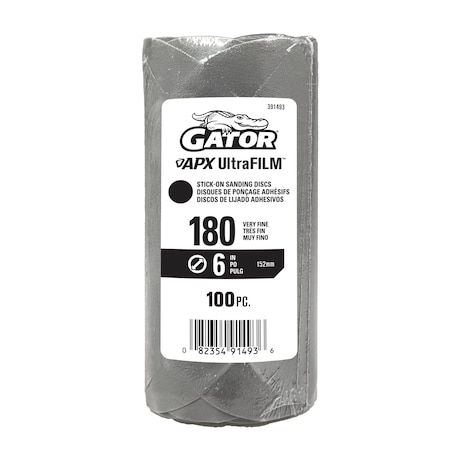 Gator Finishing 6 in. Premium Hook and Loop Sanding Disc, 180 Grit, 100PK 391493