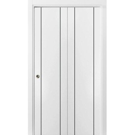 Sartodoors Sliding Closet Bi-fold Doors, Planum 0017 White Silk and Aluminum Strips, Sturdy Tracks Moldings Tr PLANUM0017BF-WS-60 x 84 (2* 30x84)