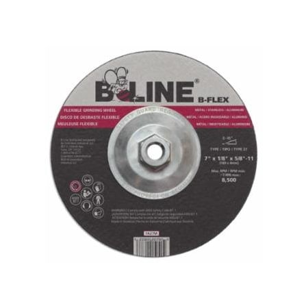 B-Line Abrasives Flexible Depressed Center Wheel, 7 in dia, 1/8 in Thick, 5/8 in-11 Arbor, 46 Grit, Aluminum, 10PK 903-7A27M