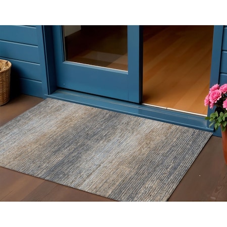 Homeroots 3' X 5' Pewter Striped Washable Indoor Outdoor Area Rug 608485