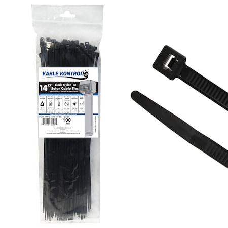 Kable Kontrol Nylon 12 Cable Zip Ties, 14 in L, 4.01 in Max Bundle Dia., Black, Nylon 12, 50 lbs Strength, 100 PK ctn12-14-50-100-bk