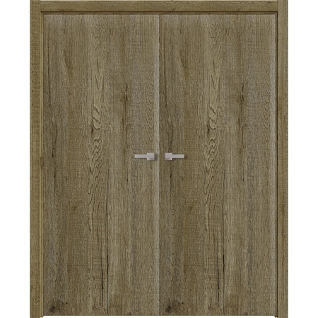 Sartodoors Interior Solid French Double Doors 60 x 84 inches, BASIC 3001 Antique Oak, Wood Interior Solid Pan BASIC3001DD-OANTI-6084