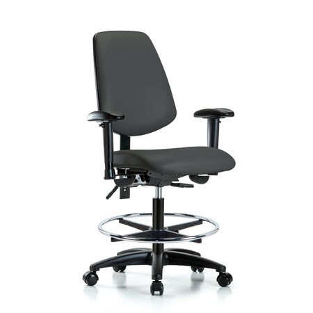 Blue Ridge Ergonomics Medium Bench Chair Adjustable Arms, 22" to 29" Height, Vinyl, Charcoal BR-VMBCH-MB-RG-T0-A1-CF-RC-8605