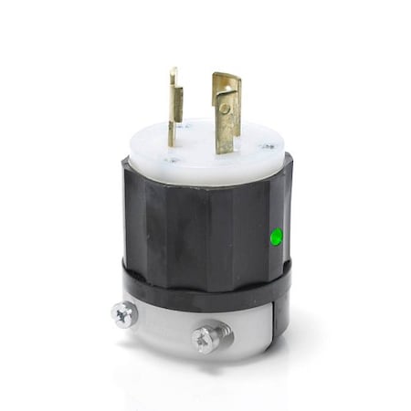 Leviton Locking Plug, L5-20P, 20 A, 125V AC, Single Phase, 2 Pole, Screw Terminals, Black, White 2311-PLC