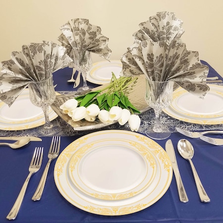 Smarty Had A Party 10.25" Ivory with Gold Harmony Rim Plastic Dinner Plates (120 plates), 120PK 640G-CASE