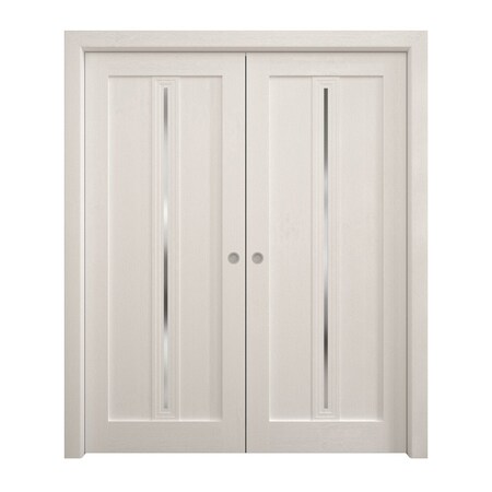 Sartodoors Sliding French Double Pocket Doors 64 x 84 inches, Ego 5014 Painted White Oak, Kit Rail Hardware , EGO5014DP-PWO-6484