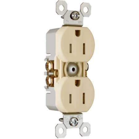 Legrand Straight Blade Receptacle, 5-15R, 15 A, 125V AC, 2 Pole, 3 Wire, Self-Grounded 3232TRICC14