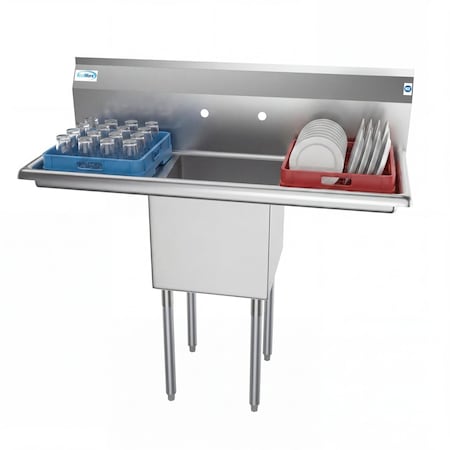 Koolmore 1 Compartment Stainless Steel NSF Commercial Kitchen Prep & Utility Sink with 2 Drainboards SA151512-15B3