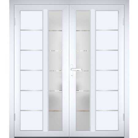 Vdomdoors Front Exterior Prehung Metal-Plastic Double Doors / MANUX 8088 White Silk / Office Commercial and R MANUX8088DEXD-WS-LH-W72xH80