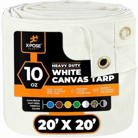 Xpose Safety Tarp, 20 ft X 20 ft, 10 oz, White, Canvas CTW10-2020-X