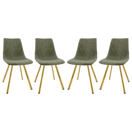 Leisuremod Markley Modern Leather Dining Chair with Gold Legs, Olive Green, 4PK MCG18G4