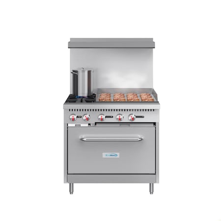 Koolmore 36 in. 2 Burner Commercial Natural Gas Range with 24 in. Griddle in Stainless-Steel KM-CRG36-NG