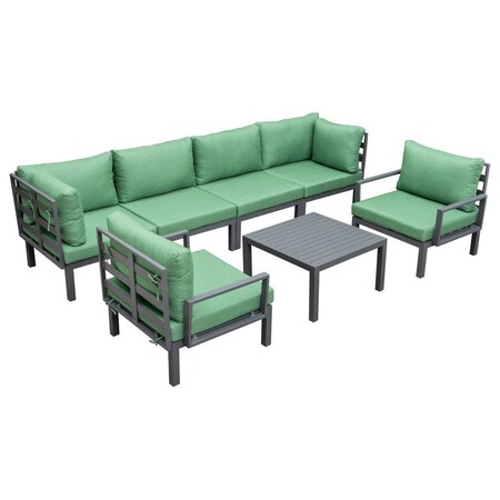 Leisuremod Hamilton 7-Piece Aluminum Patio Conversation Set With Coffee Table And Cushions, Green HSTBL-7G