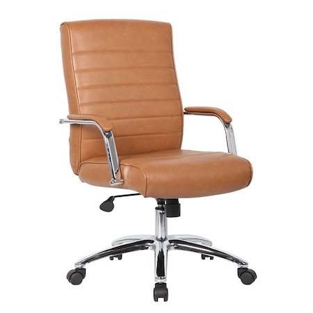 Boss Office Products Conference Chair, Chrome Arms, Caramel Vinyl, Chrome Base B696CRB-CML