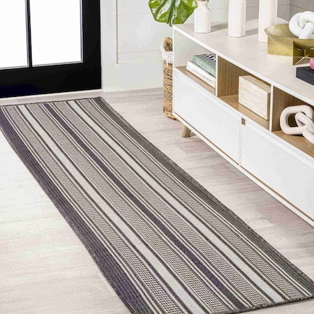 Jonathan Y Haynes Modern Double Stripe Black/Cream 2 ft. x 8 ft. Indoor/Outdoor Runner Rug SMB202B-28