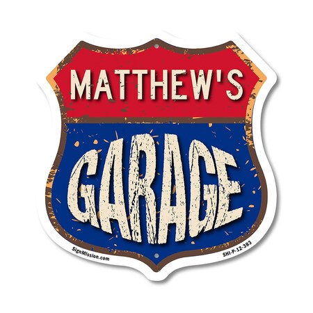 Signmission Matthew's Garage, 12 Inch X 12 Inch, Plastic Sign SHI-P-12-383-MATTHEW