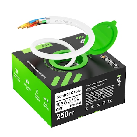 Syston Cable Technology 18/8 Fire Alarm Security Cable Wire, 100% Stranded Copper, Plenum CMP Shielded, Low Voltage, 250 ft  5748-250WH