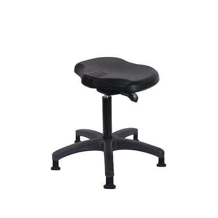 Blue Ridge Ergonomics Polyurethane Ray Sit-Stand Stool - Medium Bench Height with Stationary Glides in Black Polyurethane PRPMBSO-RG-NF-RG-BLK