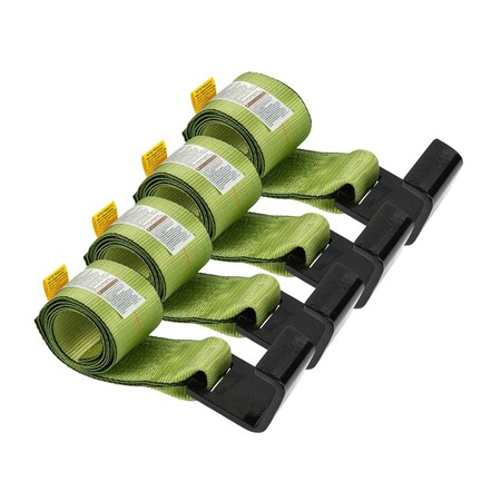 Mytee Products 4in x 5ft Roll Off Container Green Winch Strap w/Large Flat Hook, 5,400 lbs WLL, 4PK WS4x5CH-Gx4
