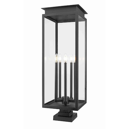Z-Lite Nova 5 Light Outdoor Pier Mounted Fixture, Black/Clear, 12.5 In W x 36.75 In H 5018PHXLS-SQPM-BK