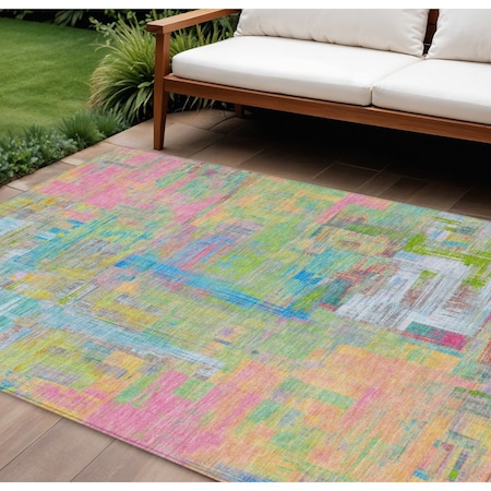 Homeroots 8' X 10' Pink Key Lime And Sky Blue Abstract Washable Indoor Outdoor Area Rug 609217