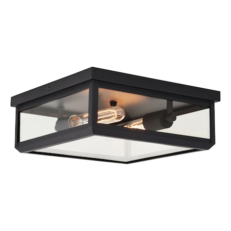 Vaxcel Kinzie Black Outdoor Square Flush Mount Ceiling Light with Clear Glass T0611