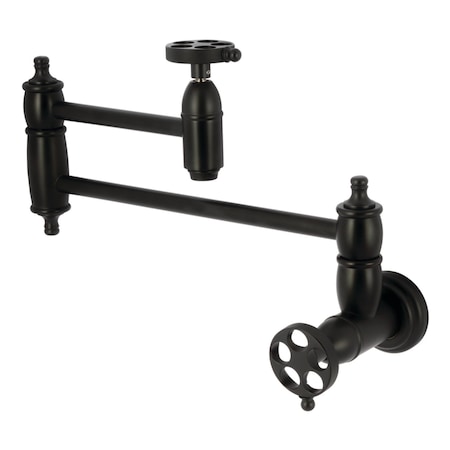 Kingston Brass Wall Mount Pot Filler Faucet with Knurled Handle, Matte Black KS3100RKZ