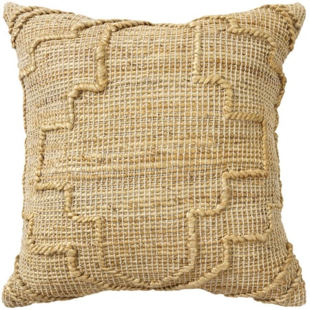 Homeroots 22" Natural Trellis Jute Throw Pillow With Embroidery 549455