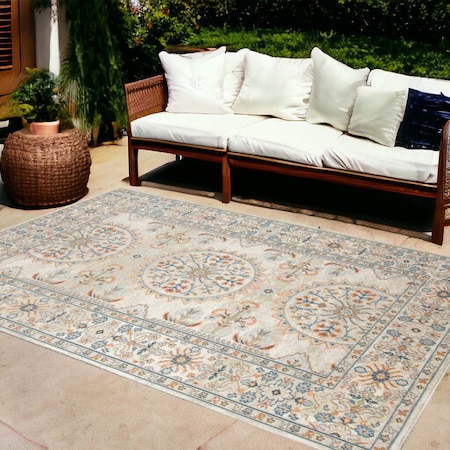 Homeroots 9' X 12' Blue and Orange Medallion Stain Resistant Indoor Outdoor Area Rug 531519