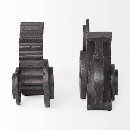 Homeroots Set of Two Matte Black Industrial Cog Bookends, 2PK 392131