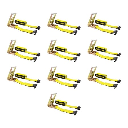 Mytee Products 3in x 30ft Ratchet Tie-Down Straps w/ Flat Hook 15,000 Lbs Capacity - Yellow 10  Pack, 10PK RS330x10