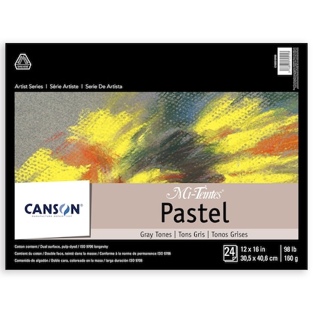 Canson Artist Series Mi-Teintes Pastel Pad, Gray Tones, Foldover Binding, 24 Sheet, 12x16 inch C100510900