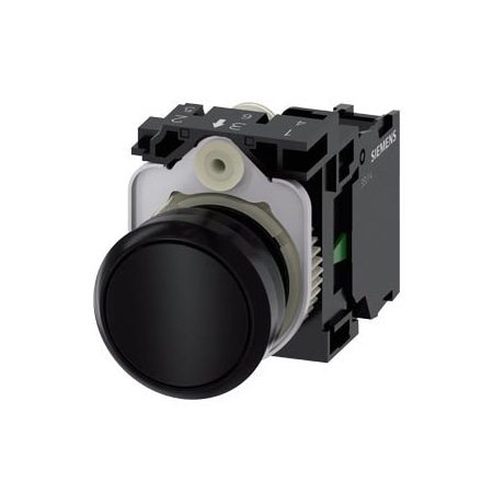Siemens Pushbutton, 22 mm, round, plastic, black, pushbutton, flat, momentary 3SU1100-0AB10-1BA0
