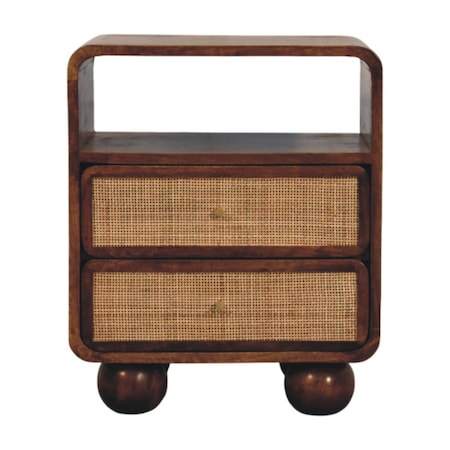 Homeroots 22" Chestnut And Natural Solid Wood Cane Rattan Two Drawer Nightstand 651611