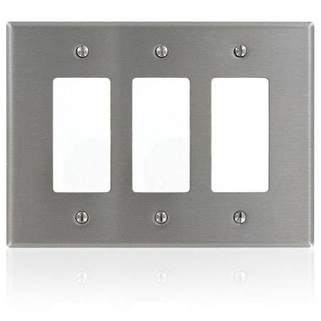 Leviton GFCI Wall Plate, Number of Gangs: 3 Stainless Steel, Silver SO263