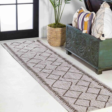 Jonathan Y Derya Tribal Diamond Trellis Beige/Brown 2 ft. x 10 ft. Indoor/Outdoor Runner Rug SMB129A-210