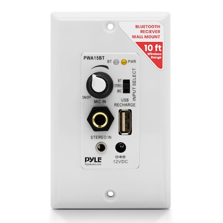 Pyle PyleWireless BT Receiver Wall Mount - 100W, In-Wall Audio Control, USB, Aux Inputs, White PWA15BT