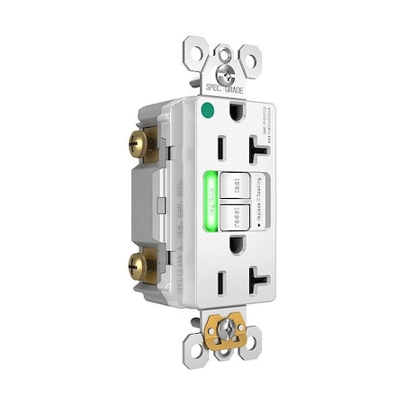 Pass & Seymour Straight Blade Connector, 5-20R, 20 A, 125V AC, 2 Pole, 3 Wire, Screw Terminals, White 2097HGTRPIW