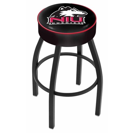 Holland Bar Stool Co 30" Northern Illinois Cushion Seat, Blk Wrinkle Base Swivel Bar Stool L8B130NorIll