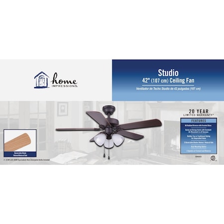 Home Impressions Studio 42'' Oil Rubbed Bronze Ceiling Fan with Light Kit CF42STU5ORB-B