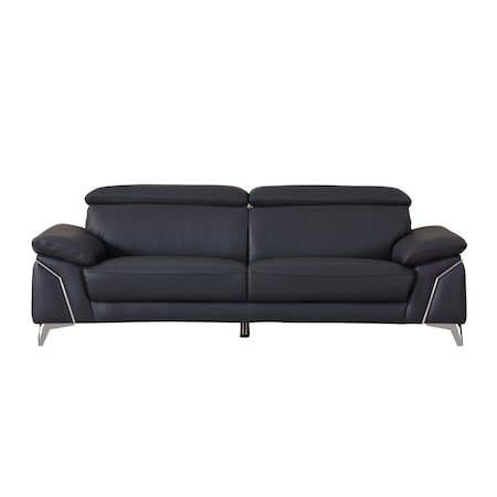 Homeroots 87" Blue Italian Leather Sofa With Silver Legs 329692
