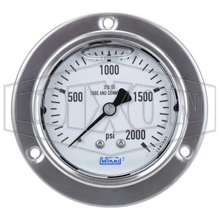 Dixon Panel Builder Gauge, 0 to 2000 psi, 1/4 in Connection, 2-1/2 in Dial, +/- 2-1-2 %, Glycerin Liquid F PBLSS2000