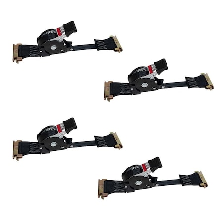 Mytee Products 1in x 12ft Retractable Ratchet Strap w/ E-Track Ends, 500 lbs WLL, 4PK ETK-RS112Rx4