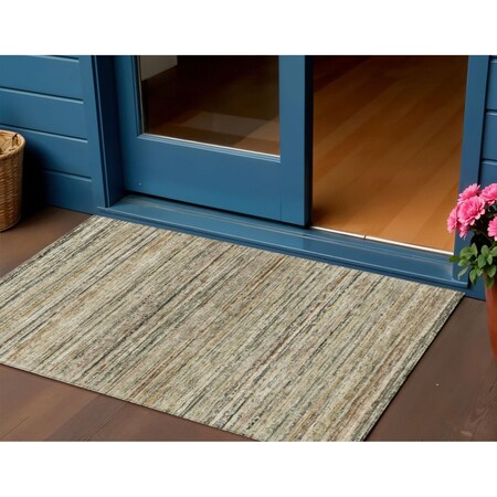 Homeroots 3' X 5' Beige Striped Washable Indoor Outdoor Area Rug 607950