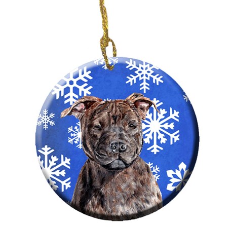 Carolines Treasures Staffordshire Bull Terrier Staffie Winter Snowflakes Ceramic Ornament SC9777CO1