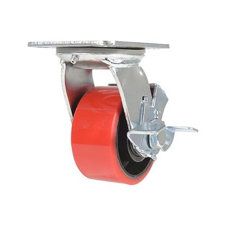 Vestil Polyurethane Swivel With Brake Caster 4 In. Diameter x 2 In. Width 792 Lb. Capacity Red/Black CST-VE-4X2PU-SWB