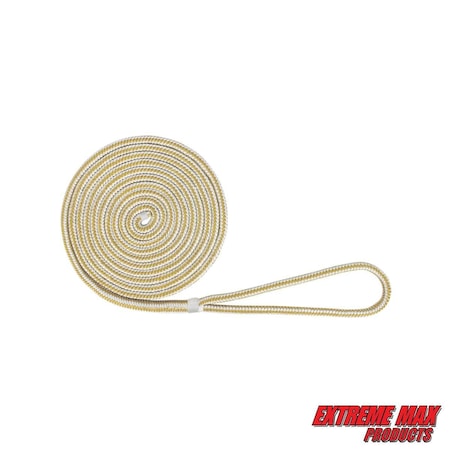 Extreme Max Extreme Max 3006.2099 BoatTector Double Braid Nylon Dock Line - 1/2" x 15', White & Gold 3006.2099