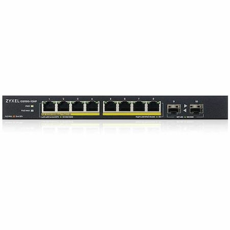 Zyxel Communications 8-Port Gigabit 802.3at/802.3af PoE+ 8 Ports GbE PoE 130W Power Budget and 2x SFP Uplinks GS1100-10HP