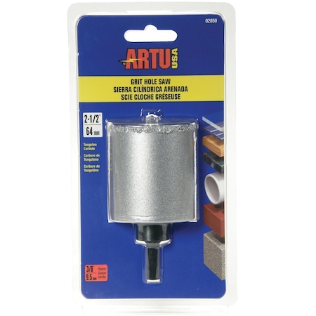 Artu 2-1/2'' Tungsten Carbide Grit Hole Saw with Arbor & Pilot Bit 2850